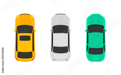 Car top view vector cartoon icon. Car above top view pictogram aerial illustration