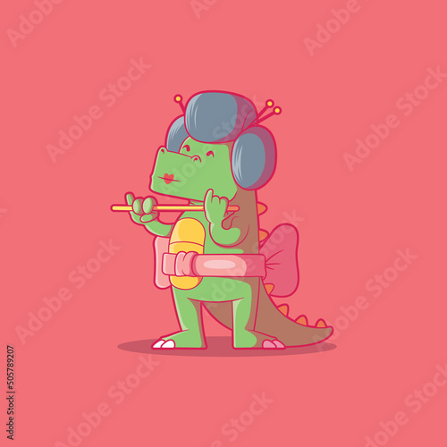 Cute Dino character dressed as a geisha vector illustration. Animal, funny design concept.