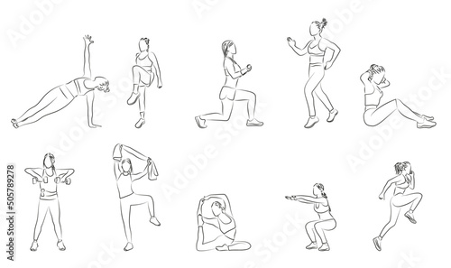 10x Workout Women Sport Frauen Sketch Drawing