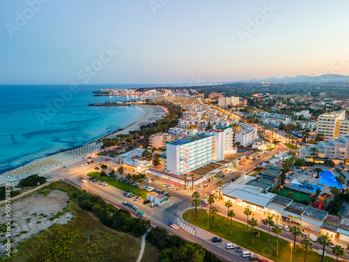 Sa Coma Evening Photos from Drone Aerial Photos of Night in Sa Coma, Mallorca 