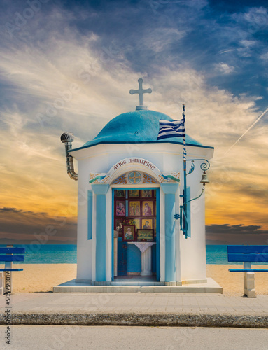 Small church in Olympic Beach in Greece photo