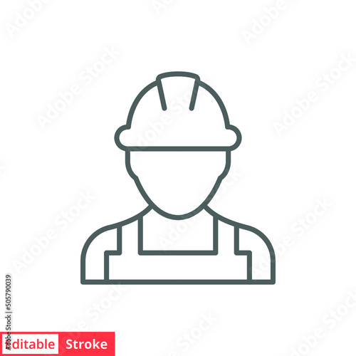 Construction worker icon. Labor, builder, employee, hardhat concept. Simple outline style. Thin line vector design illustration isolated on white background. Editable stroke EPS 10.