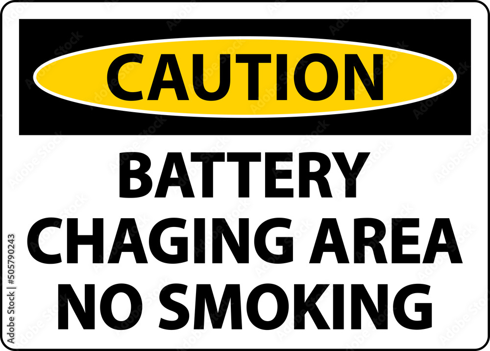 Caution Battery Charging No Smoking Sign On White Background Caution Battery Charging No Smoking Sign On White Background