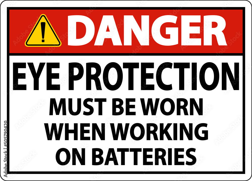 Danger When Working on Batteries Sign On White Background