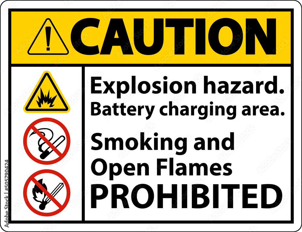 Caution Explosion Hazard Charging Area Sign On White Background Caution Explosion Hazard Charging Area Sign On White Background