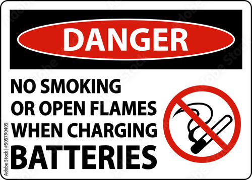 Danger No Smoking When Charging Sign On White Background