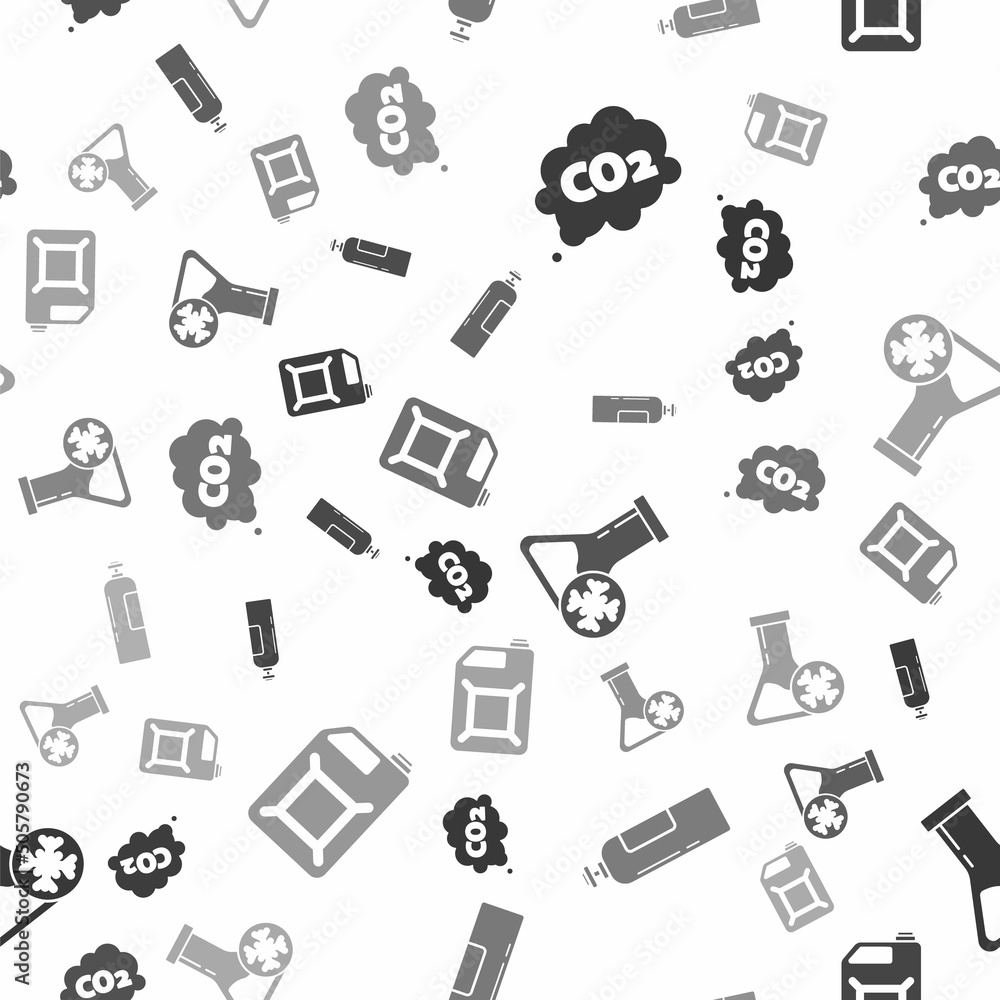 Set CO2 emissions in cloud, Industrial gas cylinder tank, Antifreeze test tube and Canister for gasoline on seamless pattern. Vector Set CO2 emissions in cloud, Industrial gas cylinder tank, Antifreeze test tube and Canister for gasoline on seamless pattern. Vector