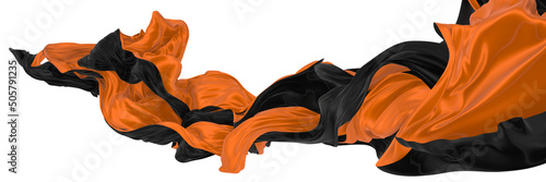 Beautiful flowing fabric of orange and black wavy silk or satin. 3d rendering image.