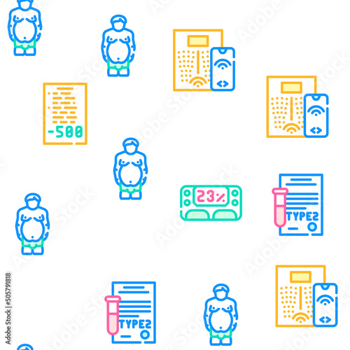 Cholesterol Overweight Vector Seamless Pattern Color Line Illustration