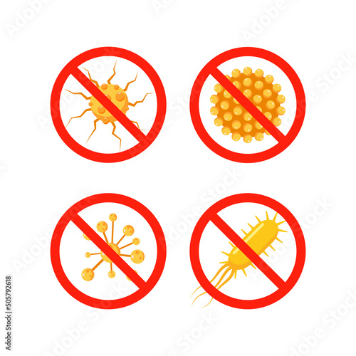 Immune bacteria system sign. Antibacterial virus sign. Immune protection antiseptic, anti desease immune icon