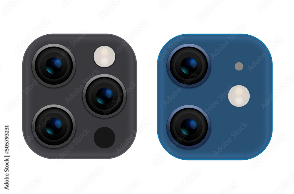 Fototapeta premium Camera phone lens mobile 3d vector icon. Smart phone camera lense back concept