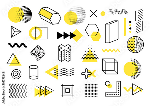 Abstract geometric vector shape element line. Retro memphis graphic element design modern pattern