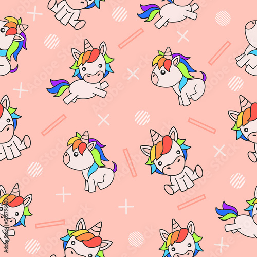 Cute Animal Magical Unicorn Horse Seamless Pattern doodle for Kids and baby