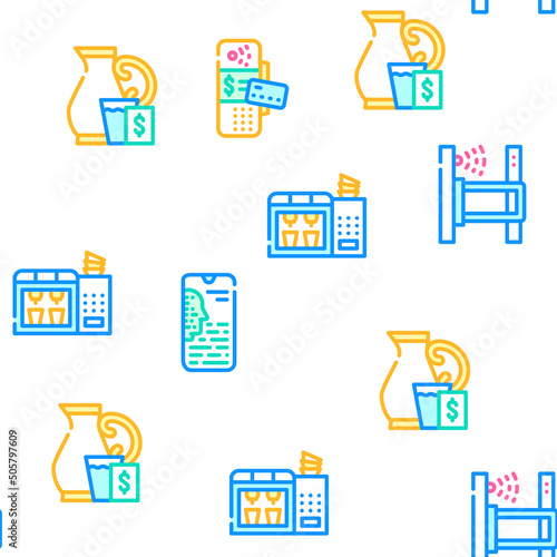 Self Service Buying Vector Seamless Pattern Color Line Illustration
