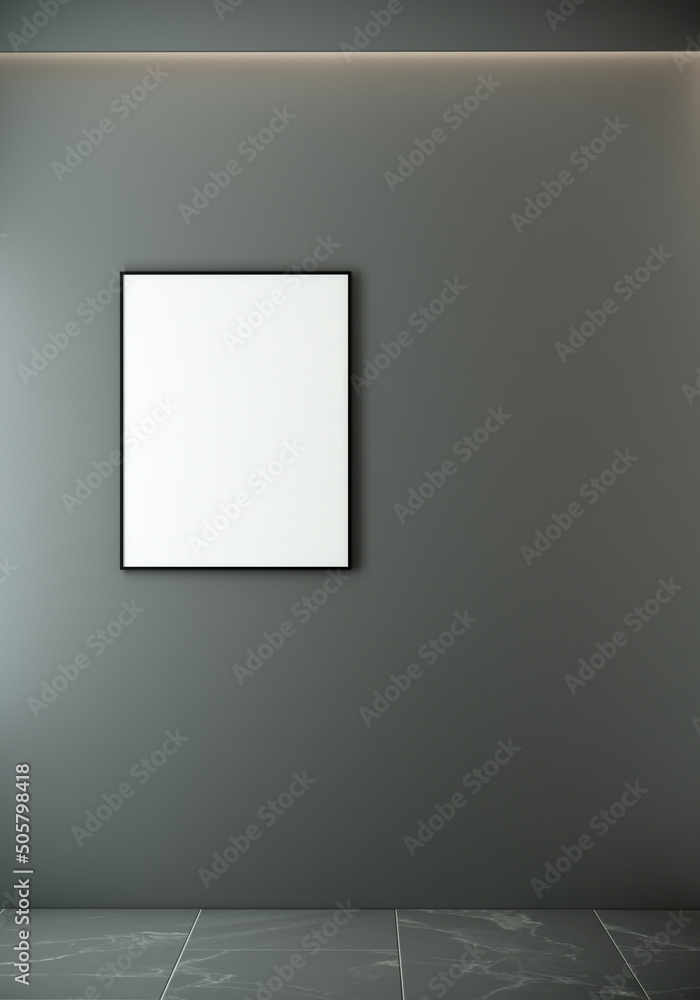 vertical picture frame mock up in modern empty room interior with tiles floor and gray wall, 3d rendering vertical picture frame mock up in modern empty room interior with tiles floor and gray wall, 3d rendering