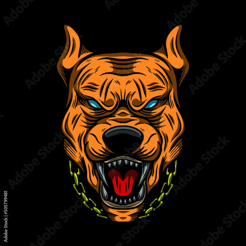 Hand Drawn Vector Angry Fantasy Dog Head