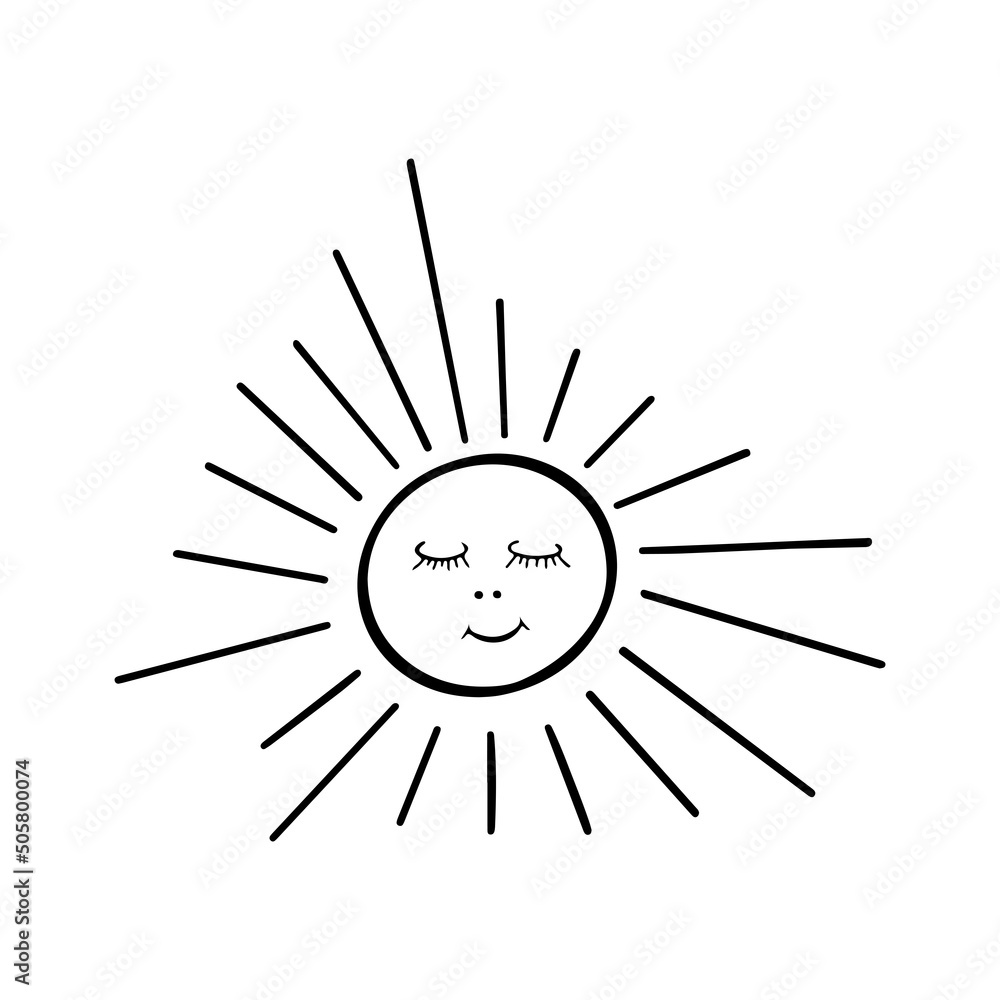 Isolated sun element in doodle style on white background for beauty design and postcard decoration. Isolated sun element in doodle style on white background for beauty design and postcard decoration.