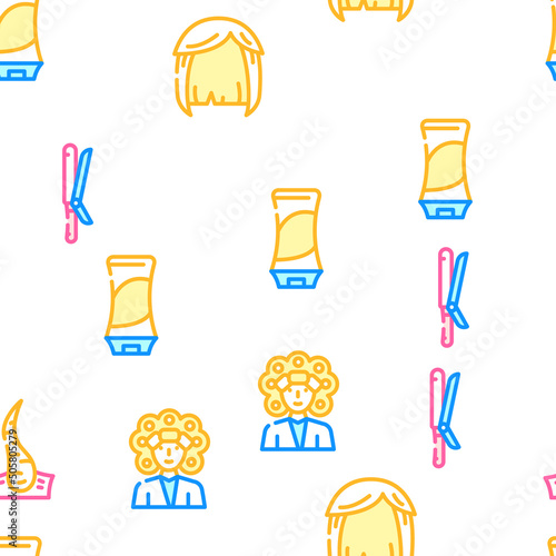 Healthy Hair Treatment Vector Seamless Pattern Color Line Illustration