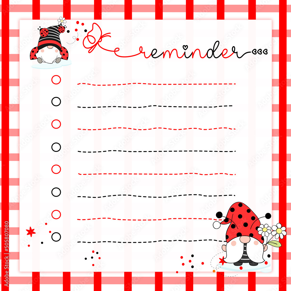 Cute Planners, Printable Notepad - Ladybug Gnome Theme Stock Illustration |  Adobe Stock