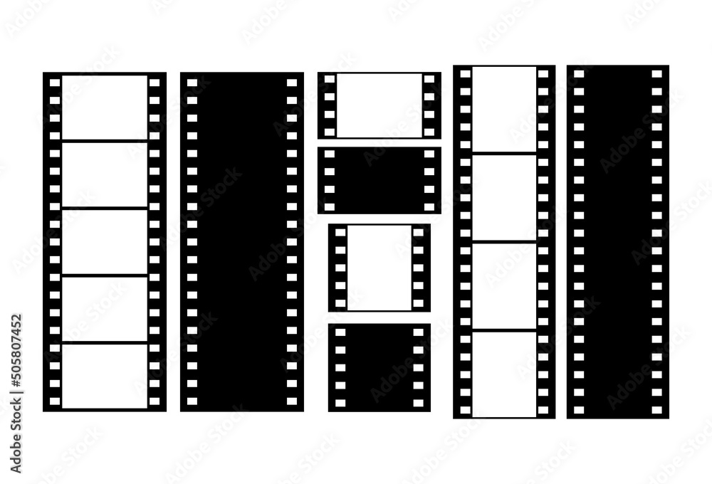 Movie frame, border. Black and white silhouette isolated Stock Vector