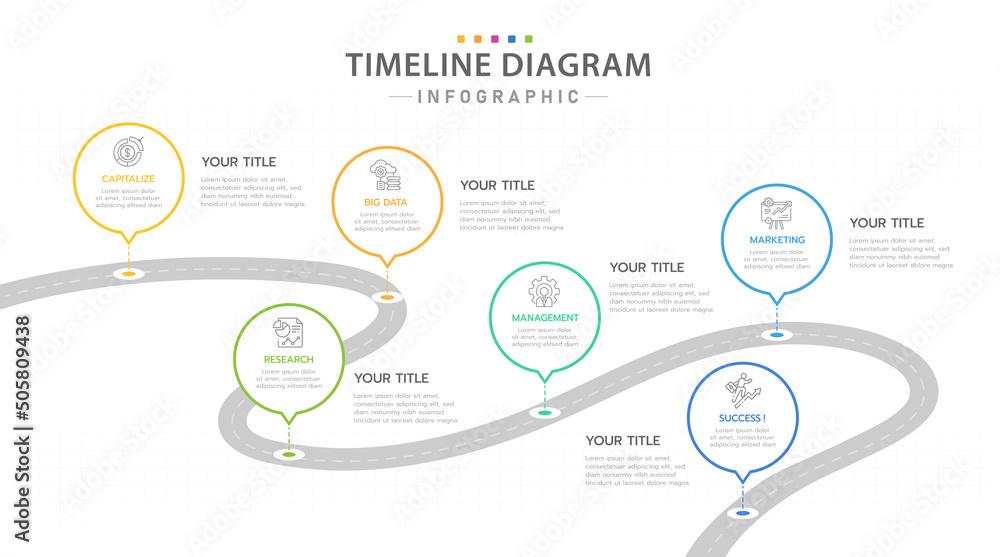 Infographic template for business. 6 Steps Modern Timeline diagram with road journey concept, presentation vector infographic. Infographic template for business. 6 Steps Modern Timeline diagram with road journey concept, presentation vector infographic.