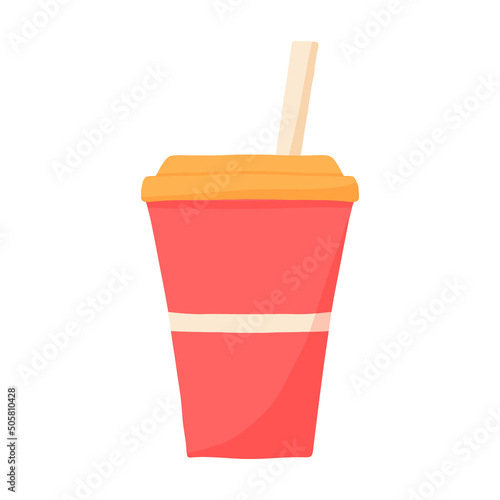 Red cup with drink.Vector illustration in cartoon style.