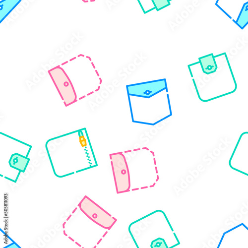 Patch Pocket Clothes Vector Seamless Pattern Color Line Illustration