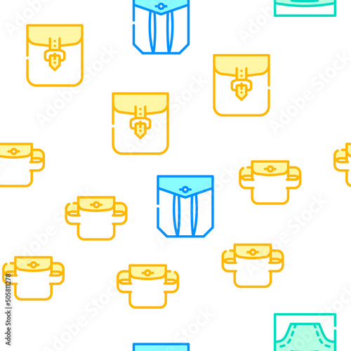 Patch Pocket Clothes Vector Seamless Pattern Color Line Illustration