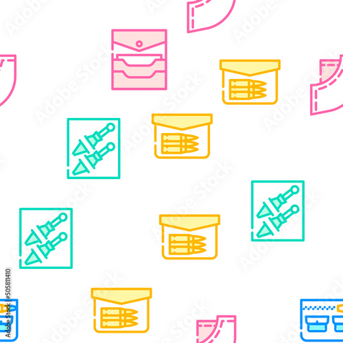 Patch Pocket Clothes Vector Seamless Pattern Color Line Illustration