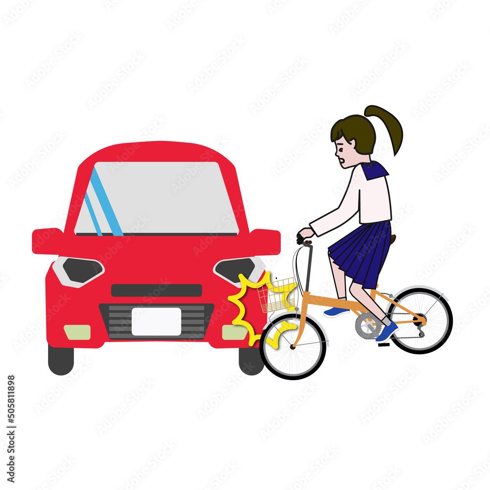 自転車と車の衝突事故のポップな線画のベクターイラスト 自転車と車の衝突事故のポップな線画のベクターイラスト