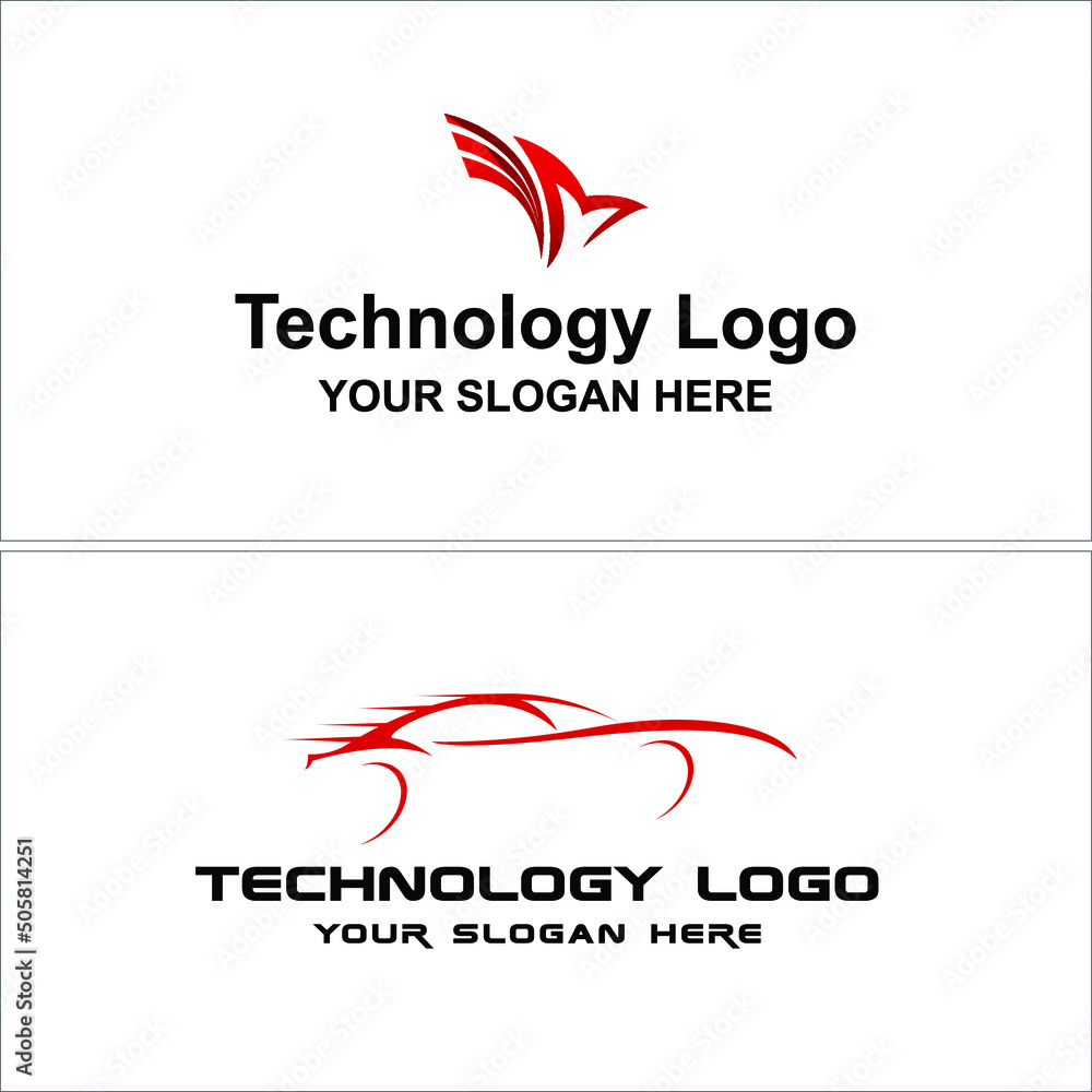 Vector illustration of technology logo with symbol abstract wings bird and car sport line art design isolated on white background. Suitable for community selling's automotive games