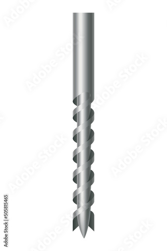 Drill bit of steel or other metal twist shape. Professional nozzle for drill hammer or screwdriver. Vector icon isolated on white background