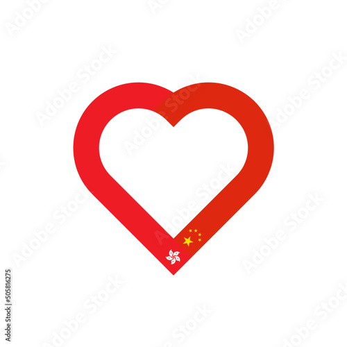 unity concept. heart ribbon icon of hong kong and china flags. vector illustration isolated on white background