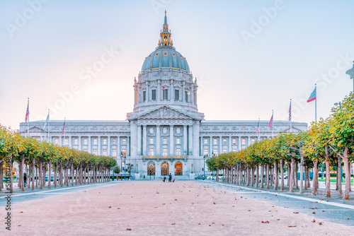 Sunset view of San Francisco City Hall, San Francisco, California, United States of America. Photo processed in pastel colors photo