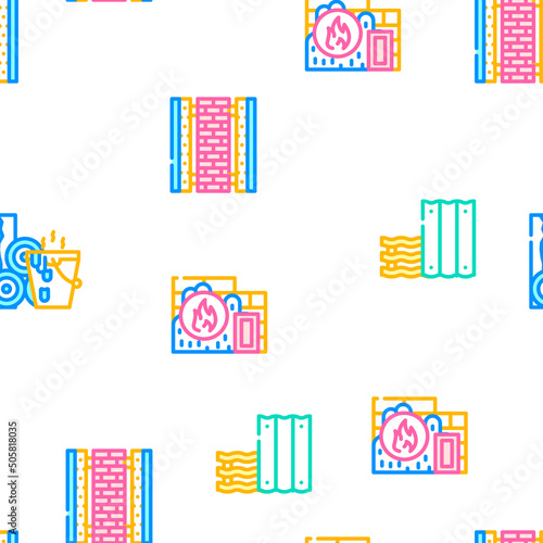 Building Material Vector Seamless Pattern Color Line Illustration