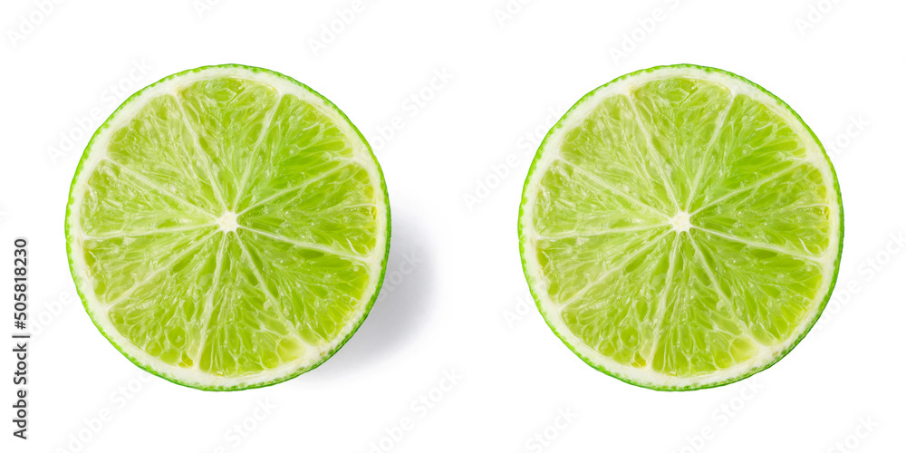 Cut in half lime isolated on white background