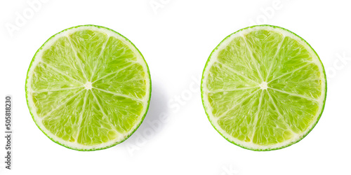Cut in half lime isolated on white background
