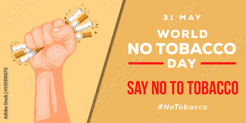 horizontal banner world no tobacco day illustration background with hands crushing cigarette