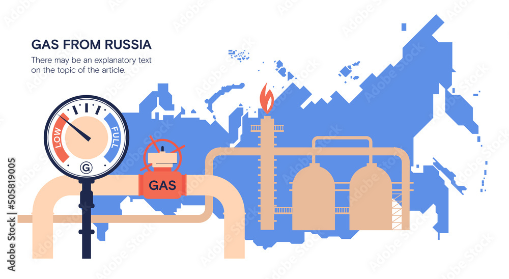 Gas from Russia. Sanctions. Gas pipeline on the background of the map ...