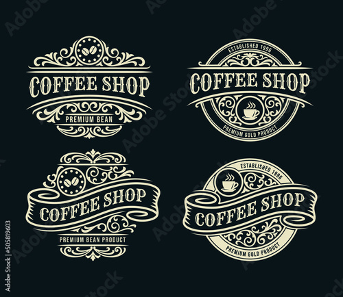 Coffee Shop Vintage Luxury Frame Logo Badge with Flourish Victorian Ornament