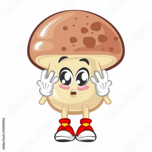 vector illustration of cartoon mascot of mushroom cute surprised