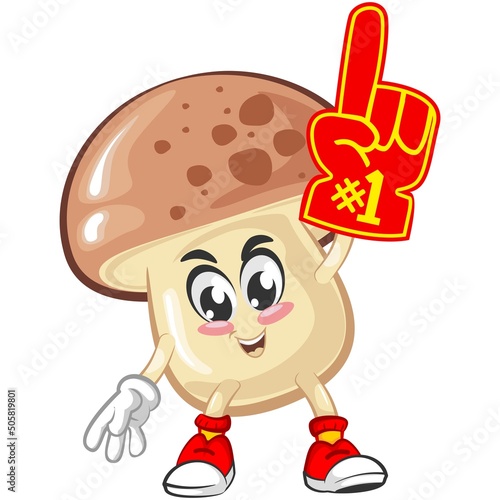 vector illustration of cute mushroom mascot brandishing the number one signature