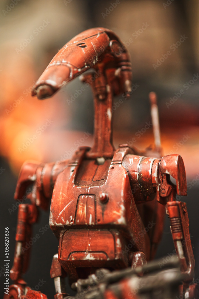 Naklejka premium Star wars battle droid clone wars close up action figure photographed in may 15 2022 comicon el salvador
