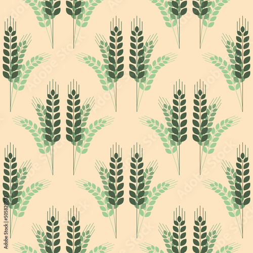 Ear of wheat rye green seamless pattern, easy to recolor