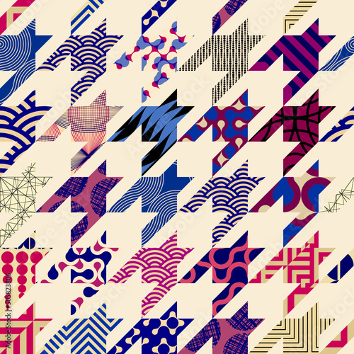 Geometric collage in retro patchwork geometric style. Vector image photo