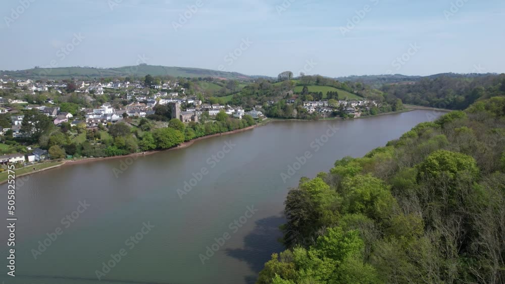 Mill pond Stoke Gabriel Village , Devon UK drone aerial view Mill pond Stoke Gabriel Village , Devon UK drone aerial view
