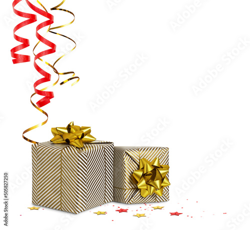Two wrapped gift boxes with...