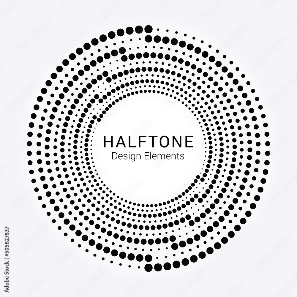 Halftone circular frame logo. Circle dots isolated on the white background. Fabric design element. Halftone circle dots texture. Vector design element for various purposes. Halftone circular frame logo. Circle dots isolated on the white background. Fabric design element. Halftone circle dots texture. Vector design element for various purposes.