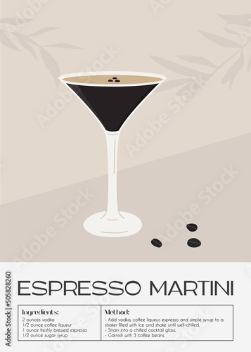 Leinwand Poster Espresso Martini Cocktail in glass with coffee beans