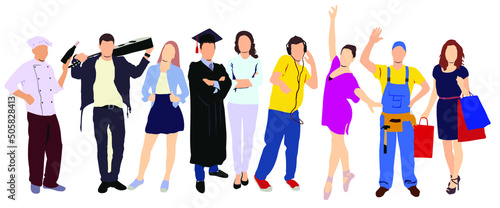 vector illustration of group of people of different profession and occupation